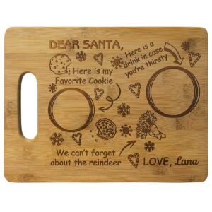 PlaqueMaker Customizable Dear Santa Cookies, Milk, and Reindeer Treats Wood Cutting Board - Add Your Children’s Names and Use it Year After Year.