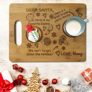 PlaqueMaker Customizable Dear Santa Cookies, Milk, and Reindeer Treats Wood Cutting Board - Add Your Children’s Names and Use it Year After Year.