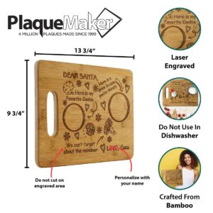 PlaqueMaker Customizable Dear Santa Cookies, Milk, and Reindeer Treats Wood Cutting Board - Add Your Children’s Names and Use it Year After Year.