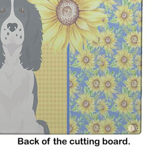 Caroline's Treasures WDK5416LCB Summer Sunflowers Black English Springer Spaniel Glass Cutting Board Large Decorative Tempered Glass Kitchen Cutting and Serving Board Large Size Chopping Board