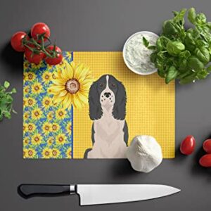 Caroline's Treasures WDK5416LCB Summer Sunflowers Black English Springer Spaniel Glass Cutting Board Large Decorative Tempered Glass Kitchen Cutting and Serving Board Large Size Chopping Board