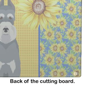 Caroline's Treasures WDK5478LCB Summer Sunflowers Salt Pepper Schnauzer Glass Cutting Board Large Decorative Tempered Glass Kitchen Cutting and Serving Board Large Size Chopping Board