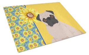caroline's treasures wdk5472lcb summer sunflowers fawn pug glass cutting board large decorative tempered glass kitchen cutting and serving board large size chopping board