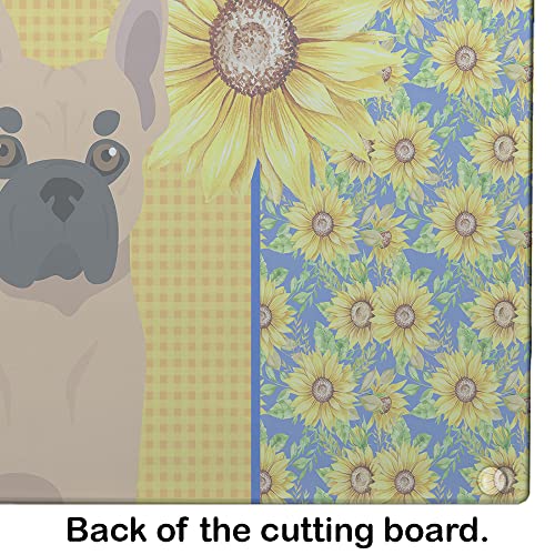 Caroline's Treasures WDK5420LCB Summer Sunflowers Fawn French Bulldog Glass Cutting Board Large Decorative Tempered Glass Kitchen Cutting and Serving Board Large Size Chopping Board