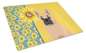 caroline's treasures wdk5420lcb summer sunflowers fawn french bulldog glass cutting board large decorative tempered glass kitchen cutting and serving board large size chopping board