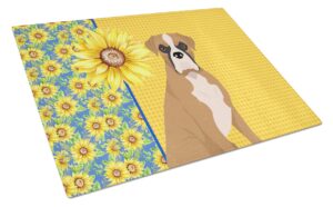 caroline's treasures wdk5340lcb summer sunflowers natural eared fawn boxer glass cutting board large decorative tempered glass kitchen cutting and serving board large size chopping board