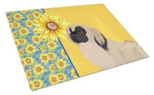 caroline's treasures wdk5453lcb summer sunflowers cream pekingese glass cutting board large decorative tempered glass kitchen cutting and serving board large size chopping board
