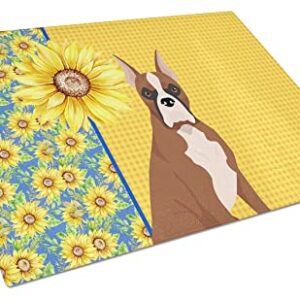 Caroline's Treasures WDK5344LCB Summer Sunflowers Red Fawn Boxer Glass Cutting Board Large Decorative Tempered Glass Kitchen Cutting and Serving Board Large Size Chopping Board