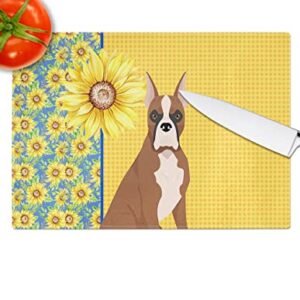 Caroline's Treasures WDK5344LCB Summer Sunflowers Red Fawn Boxer Glass Cutting Board Large Decorative Tempered Glass Kitchen Cutting and Serving Board Large Size Chopping Board