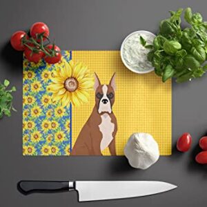 Caroline's Treasures WDK5344LCB Summer Sunflowers Red Fawn Boxer Glass Cutting Board Large Decorative Tempered Glass Kitchen Cutting and Serving Board Large Size Chopping Board