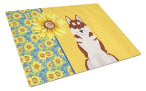 caroline's treasures wdk5492lcb summer sunflowers red siberian husky glass cutting board large decorative tempered glass kitchen cutting and serving board large size chopping board