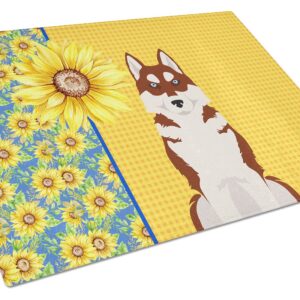 Caroline's Treasures WDK5492LCB Summer Sunflowers Red Siberian Husky Glass Cutting Board Large Decorative Tempered Glass Kitchen Cutting and Serving Board Large Size Chopping Board