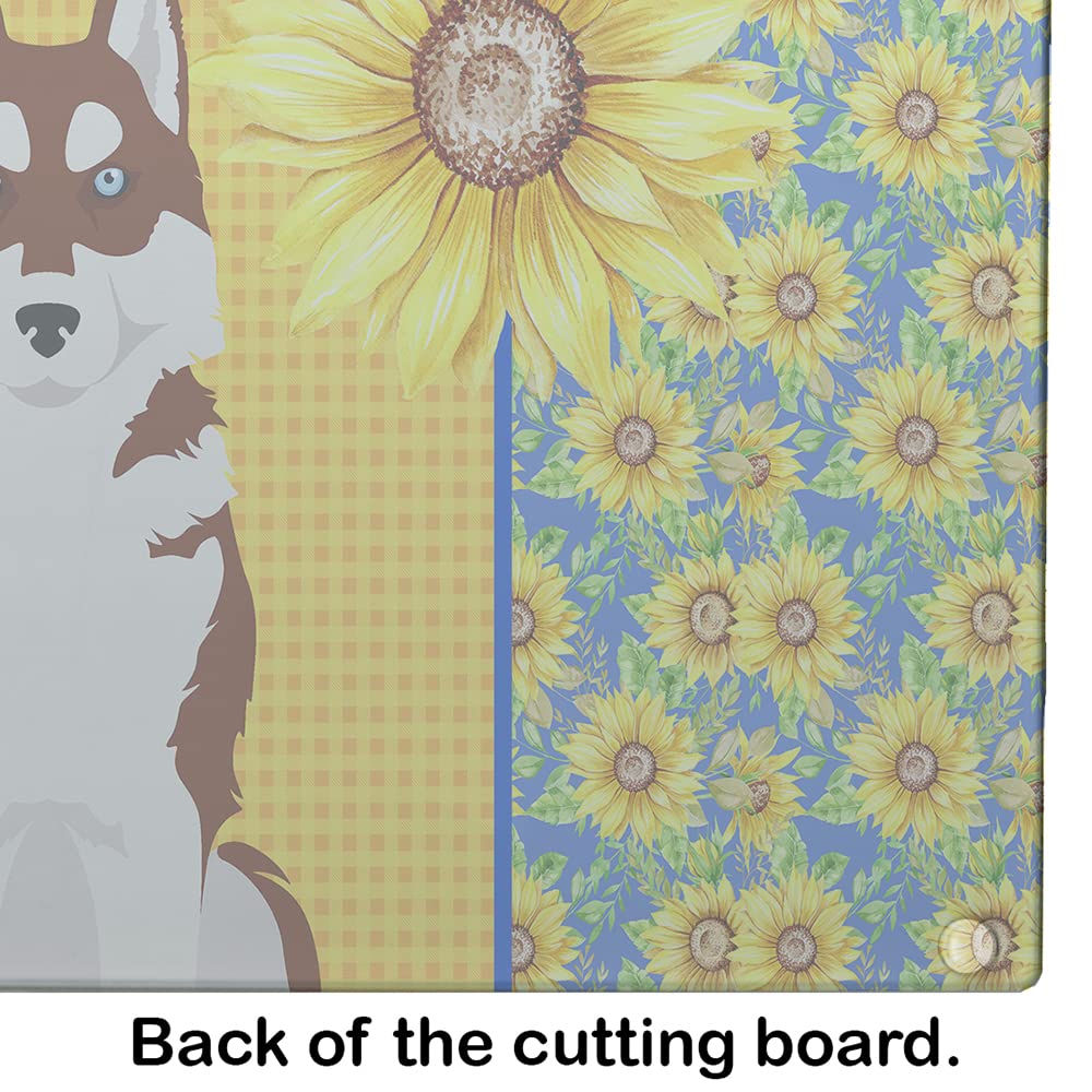 Caroline's Treasures WDK5492LCB Summer Sunflowers Red Siberian Husky Glass Cutting Board Large Decorative Tempered Glass Kitchen Cutting and Serving Board Large Size Chopping Board