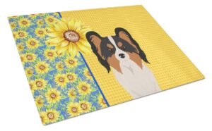 caroline's treasures wdk5451lcb summer sunflowers tricolor papillon glass cutting board large decorative tempered glass kitchen cutting and serving board large size chopping board