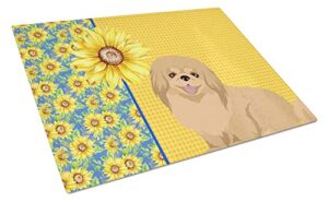 caroline's treasures wdk5454lcb summer sunflowers gold pekingese glass cutting board large decorative tempered glass kitchen cutting and serving board large size chopping board