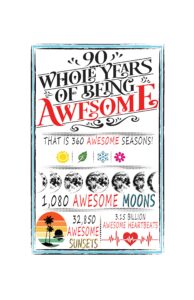 90 years of being awesome, 90th birthday signature board for best friend boyfriend girlfriend husband wife, 90th birthday gift ideas (11 inches by 17 inches)