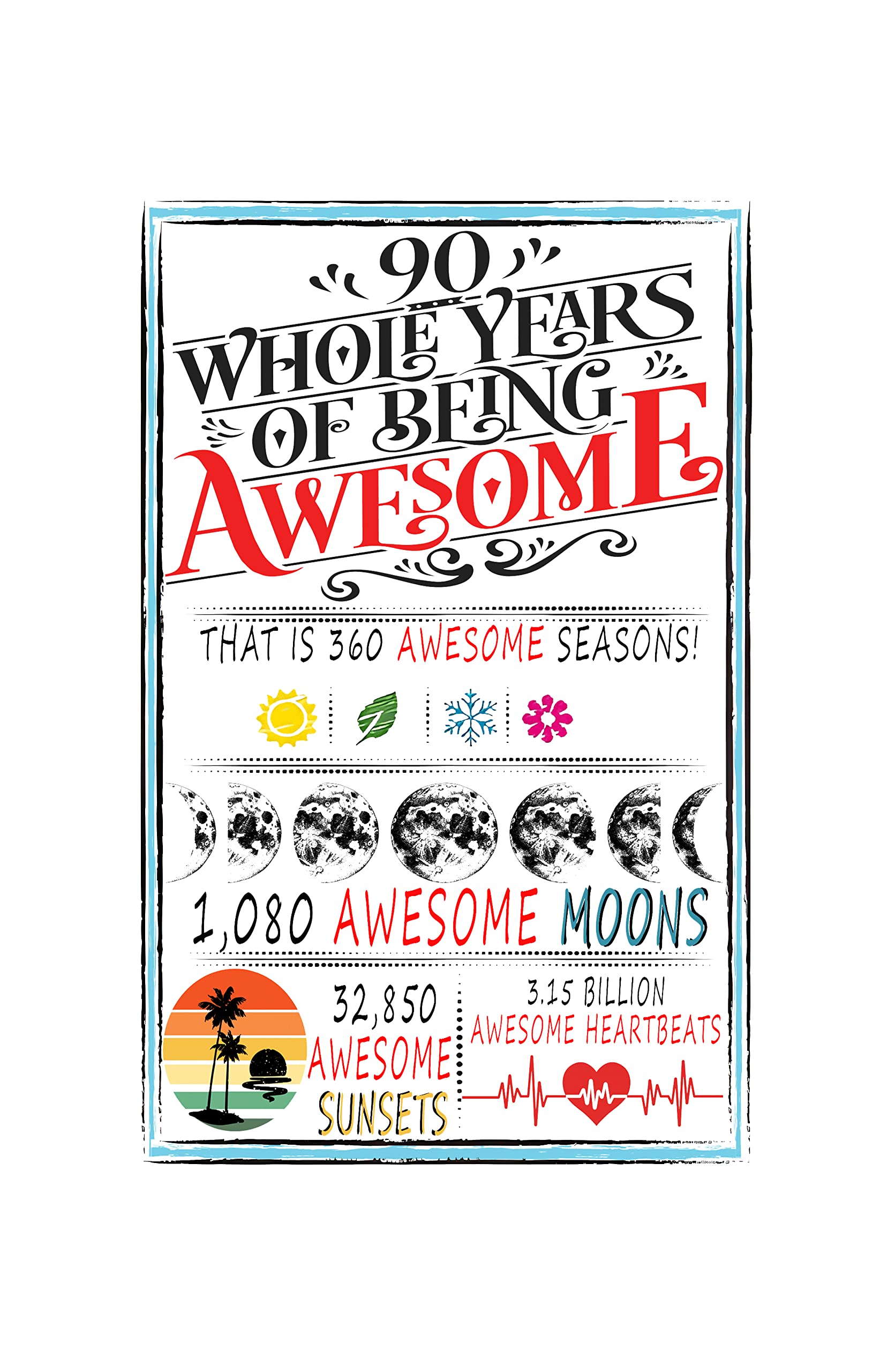 90 Years Of Being Awesome, 90th birthday Signature Board for Best Friend Boyfriend Girlfriend Husband Wife, 90th Birthday Gift Ideas (11 inches by 17 inches)