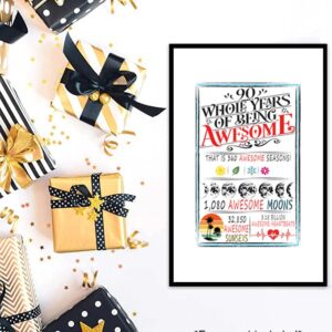 90 Years Of Being Awesome, 90th birthday Signature Board for Best Friend Boyfriend Girlfriend Husband Wife, 90th Birthday Gift Ideas (11 inches by 17 inches)