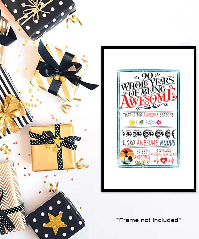 90 Years Of Being Awesome, 90th birthday Signature Board for Best Friend Boyfriend Girlfriend Husband Wife, 90th Birthday Gift Ideas (11 inches by 17 inches)