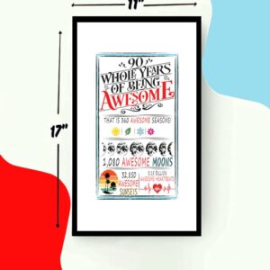 90 Years Of Being Awesome, 90th birthday Signature Board for Best Friend Boyfriend Girlfriend Husband Wife, 90th Birthday Gift Ideas (11 inches by 17 inches)