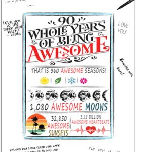 90 Years Of Being Awesome, 90th birthday Signature Board for Best Friend Boyfriend Girlfriend Husband Wife, 90th Birthday Gift Ideas (11 inches by 17 inches)