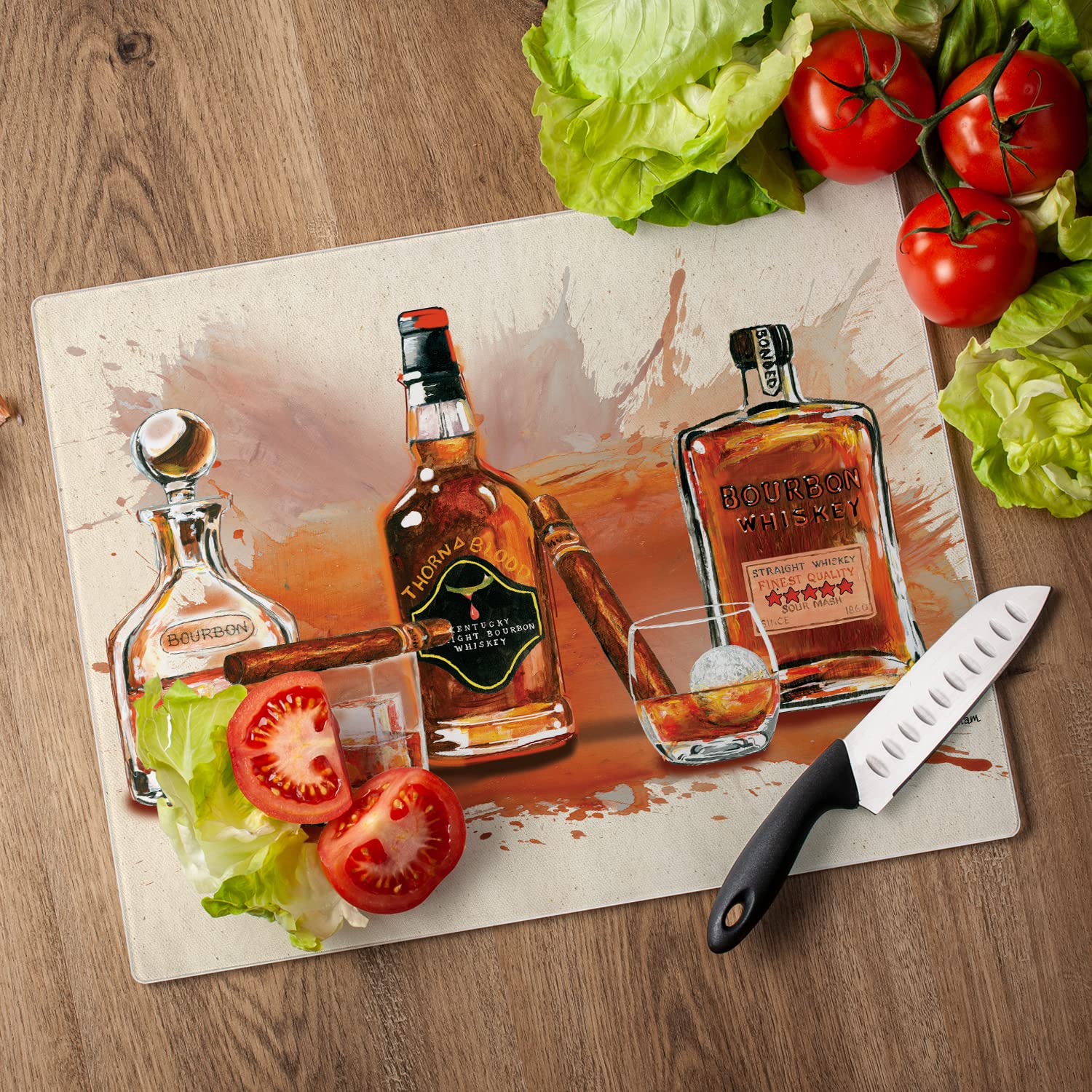 CounterArt Bourbon Splash 3mm Heat Tolerant Tempered Glass Cutting Board 15” x 12” Manufactured in the USA Dishwasher Safe