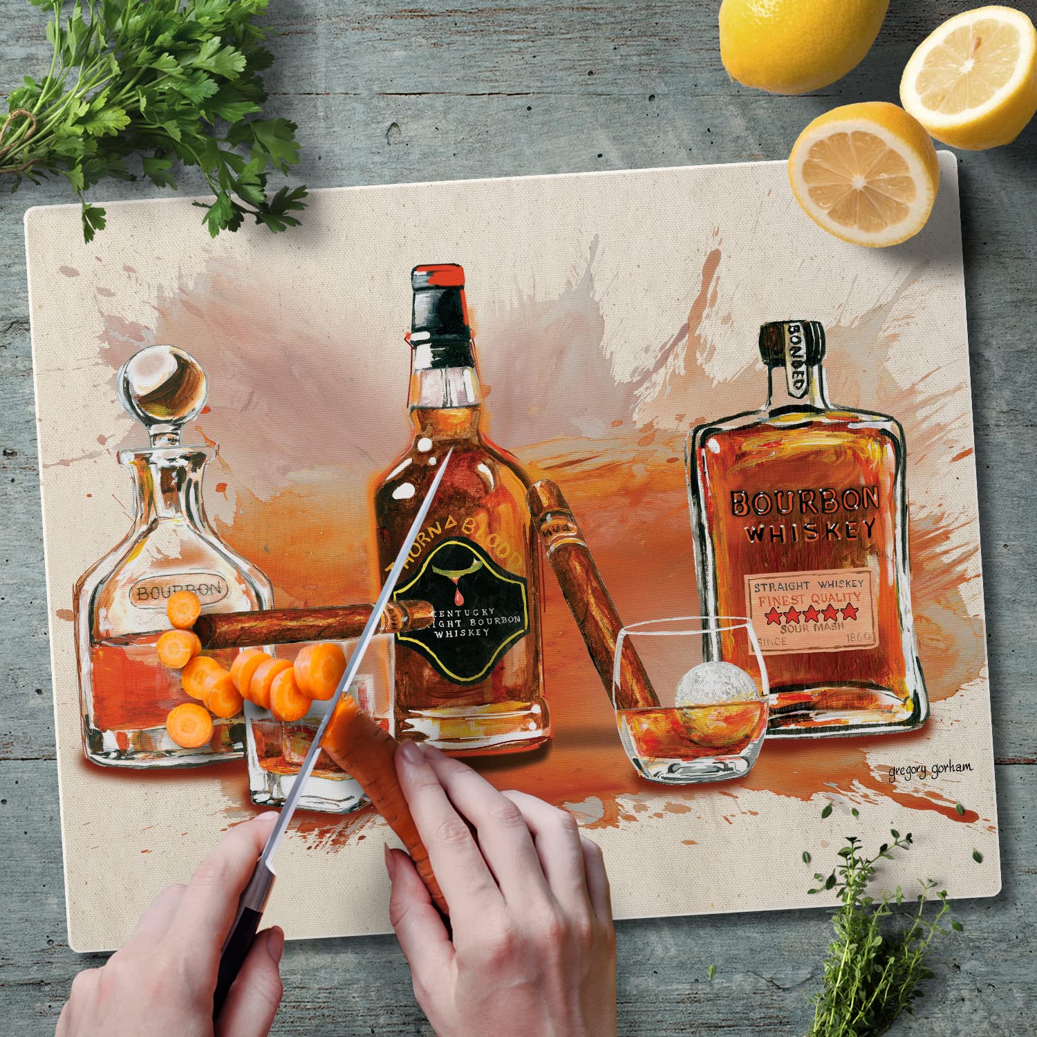 CounterArt Bourbon Splash 3mm Heat Tolerant Tempered Glass Cutting Board 15” x 12” Manufactured in the USA Dishwasher Safe