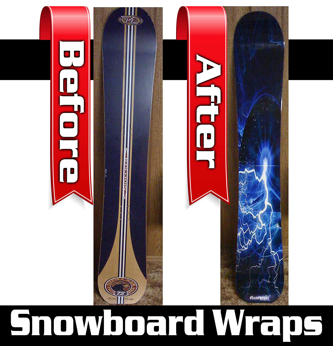 Snowboard Wrap 169 - Orange Mountains, Sunset, Trees Snowboard Graphic Decal - Includes Application Squeegee - 14 inch x 65 inch fits most snowboards