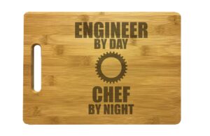 engineer gift engraved cutting board - engineer by day chef by night - bamboo - chef gift, cooking gift