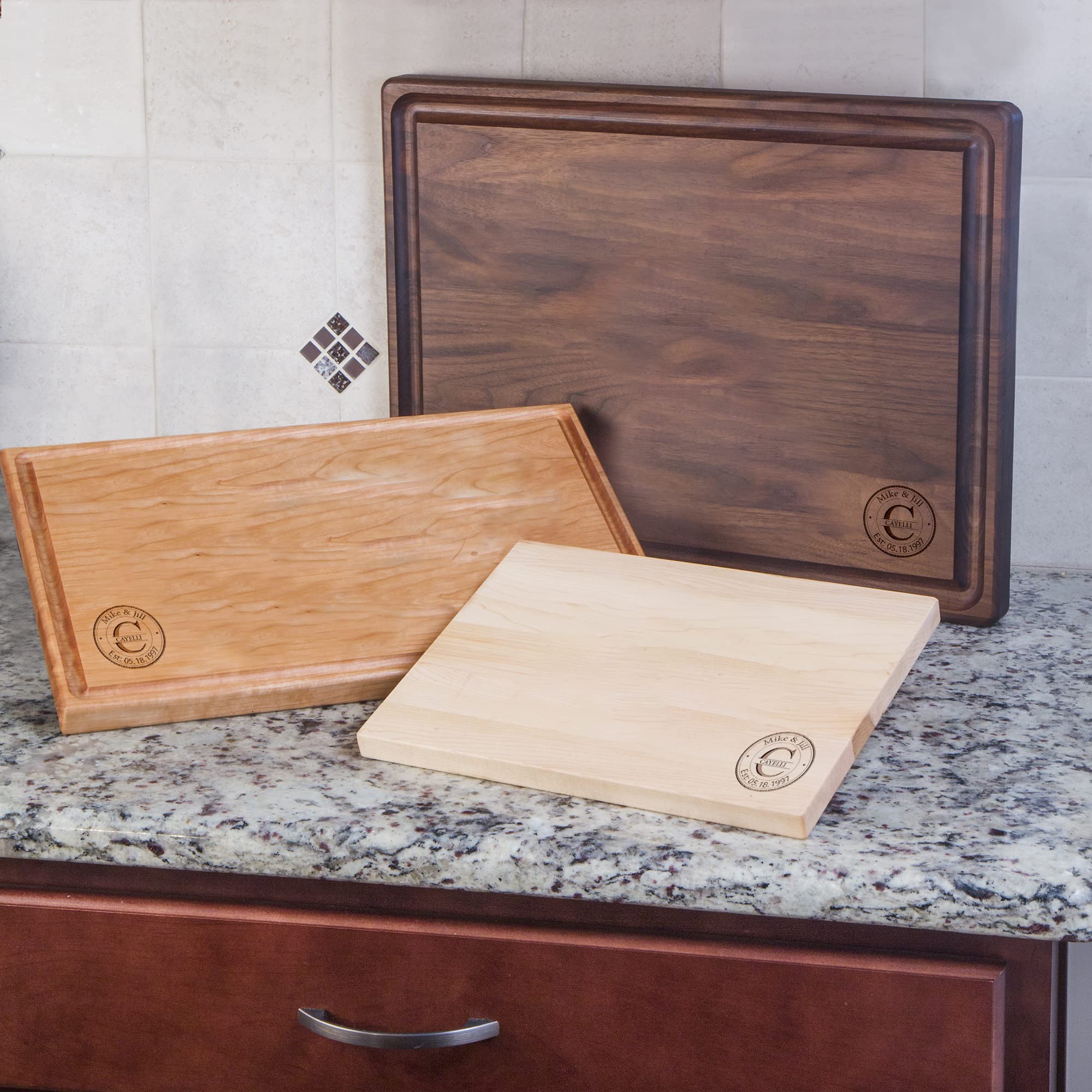 Personalized Wood Monogram Cutting Board - Custom Maple, Cherry and Walnut Cutting Boards for Wedding, Couples Anniversary, Housewarming Gift - Engraved and USA Made Customized Kitchen Decor Gifts