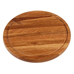 BIOL 10’’ Wooden Hardwood Circle Cutting Board Oak with Juice Groove for Kitchen - BBQ Chinese Turkey Lipped Charcuterie Round Chopping Board for Kitchen with Lip