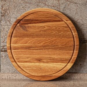 BIOL 10’’ Wooden Hardwood Circle Cutting Board Oak with Juice Groove for Kitchen - BBQ Chinese Turkey Lipped Charcuterie Round Chopping Board for Kitchen with Lip