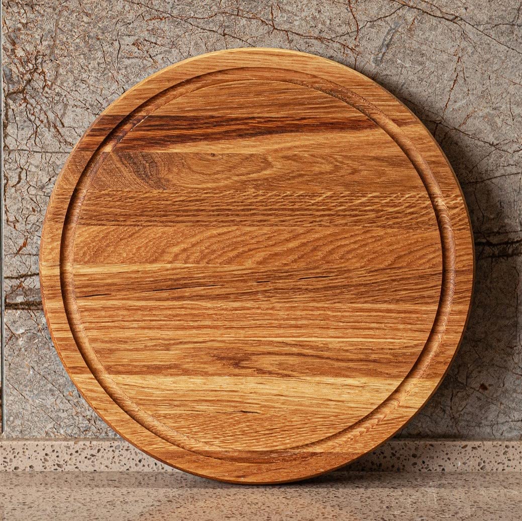 BIOL 10’’ Wooden Hardwood Circle Cutting Board Oak with Juice Groove for Kitchen - BBQ Chinese Turkey Lipped Charcuterie Round Chopping Board for Kitchen with Lip