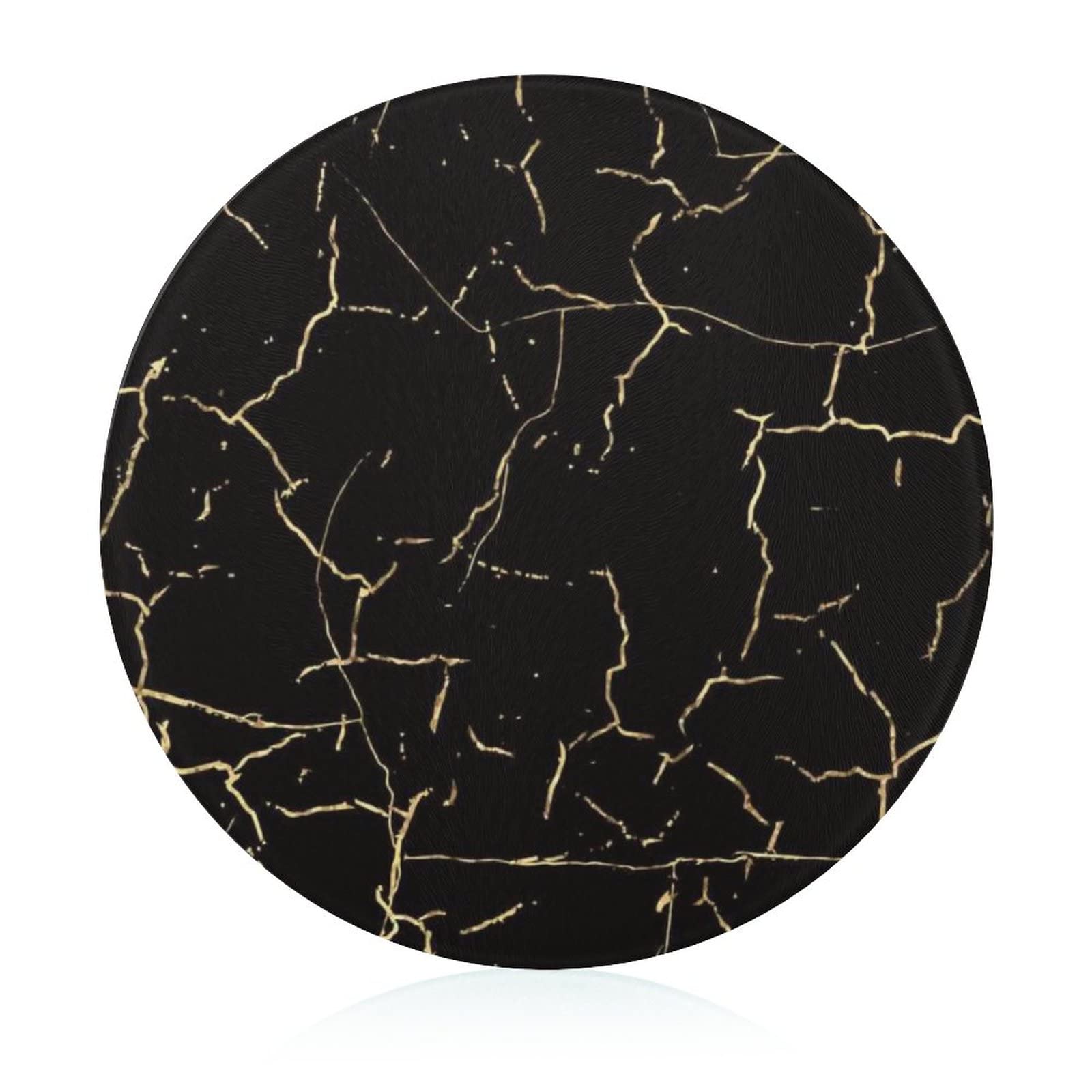 Bagea-Ka Black Marble Pattern Tempered Glass Cutting Board 8" Round Kitchen Decorative Chopping Board Small