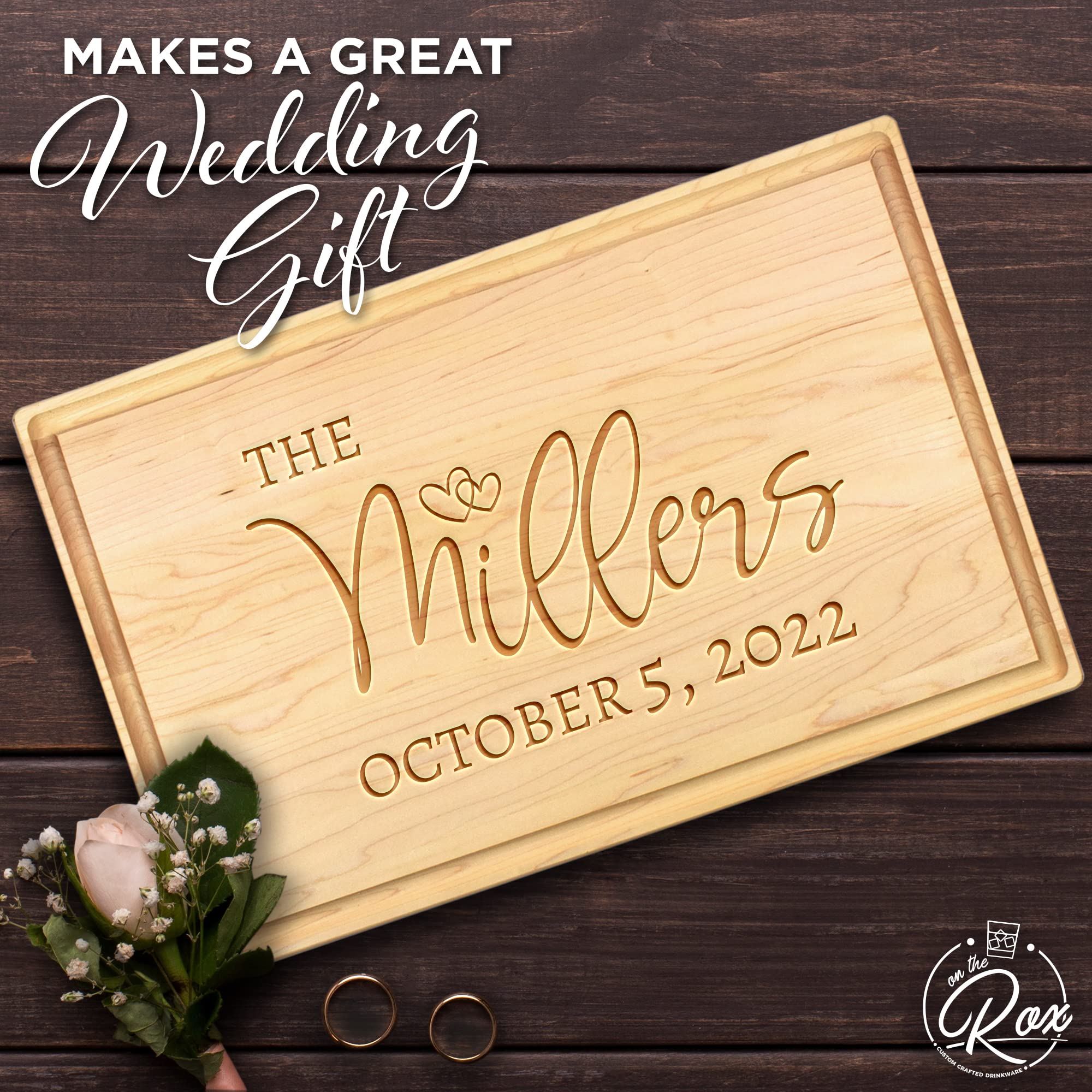 Personalized Gifts for Couples - Custom Engraved 12x8.25" Maple Cutting Board - 6 Designs - Wood Wedding Gifts with Initials - Handmade Wooden Charcuterie Boards by On The Rox