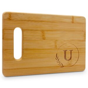 personalized cutting boards - small monogrammed engraved cutting board (u) - 9x6 customized bamboo cutting board with initials - wedding kitchen gift - wooden custom charcuterie boards by on the rox