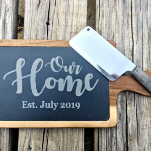 Personalized Acacia and Slate Cutting Board. 9 Engraving Options. 2 Sizes. Custom Wedding Gift For Couple, Newlyweds, Anniversary. Closing Gift. Realtor Gift. Engraved Slate/Acacia Cutting Board