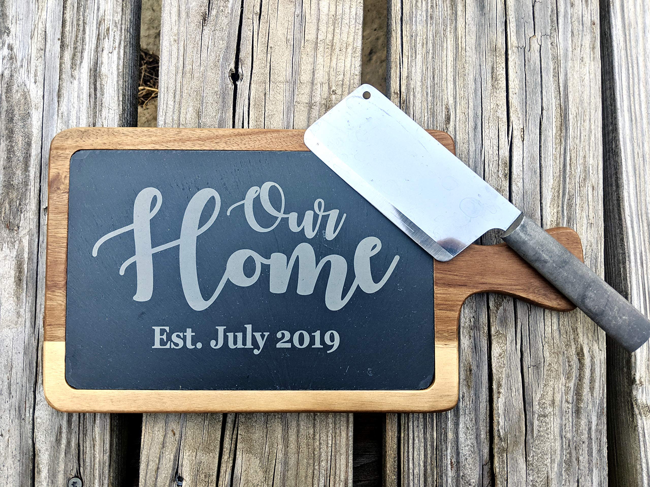 Personalized Acacia and Slate Cutting Board. 9 Engraving Options. 2 Sizes. Custom Wedding Gift For Couple, Newlyweds, Anniversary. Closing Gift. Realtor Gift. Engraved Slate/Acacia Cutting Board