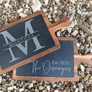 Personalized Acacia and Slate Cutting Board. 9 Engraving Options. 2 Sizes. Custom Wedding Gift For Couple, Newlyweds, Anniversary. Closing Gift. Realtor Gift. Engraved Slate/Acacia Cutting Board