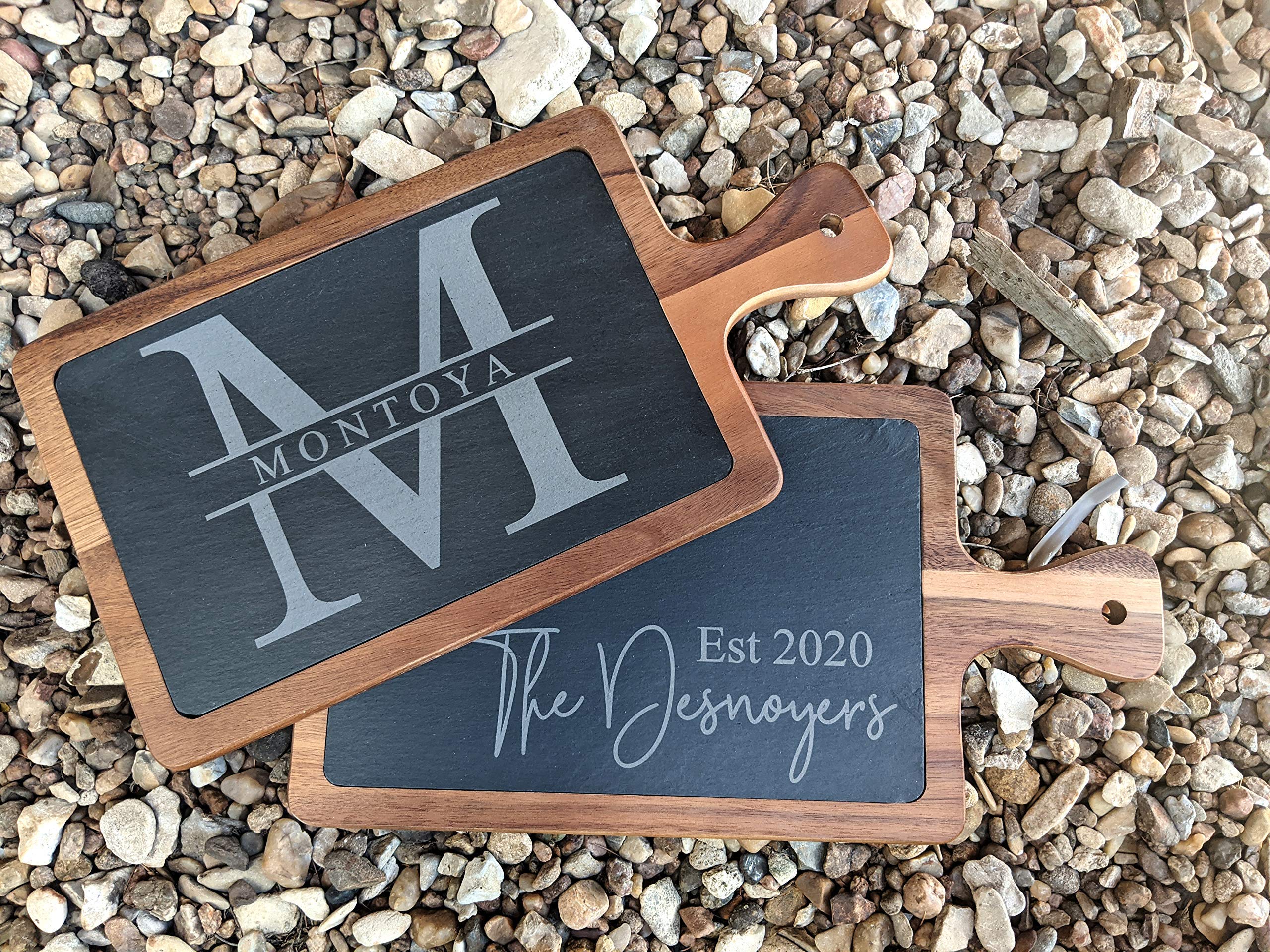 Personalized Acacia and Slate Cutting Board. 9 Engraving Options. 2 Sizes. Custom Wedding Gift For Couple, Newlyweds, Anniversary. Closing Gift. Realtor Gift. Engraved Slate/Acacia Cutting Board