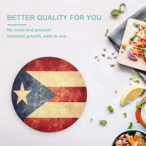 Vintage Puerto Rico Flag Glass Cutting Board Round Kitchen Decorative Chopping Blocks Mats Food Tray for Men Women