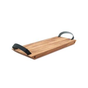 ironwood gourmet small florence serving board with leather handles, acacia wood