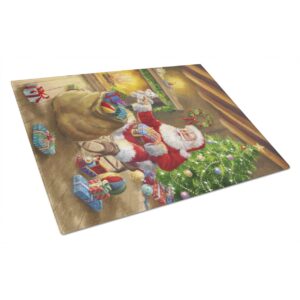 caroline's treasures aph5793lcb christmas santa claus unloading toys glass cutting board large decorative tempered glass kitchen cutting and serving board large size chopping board