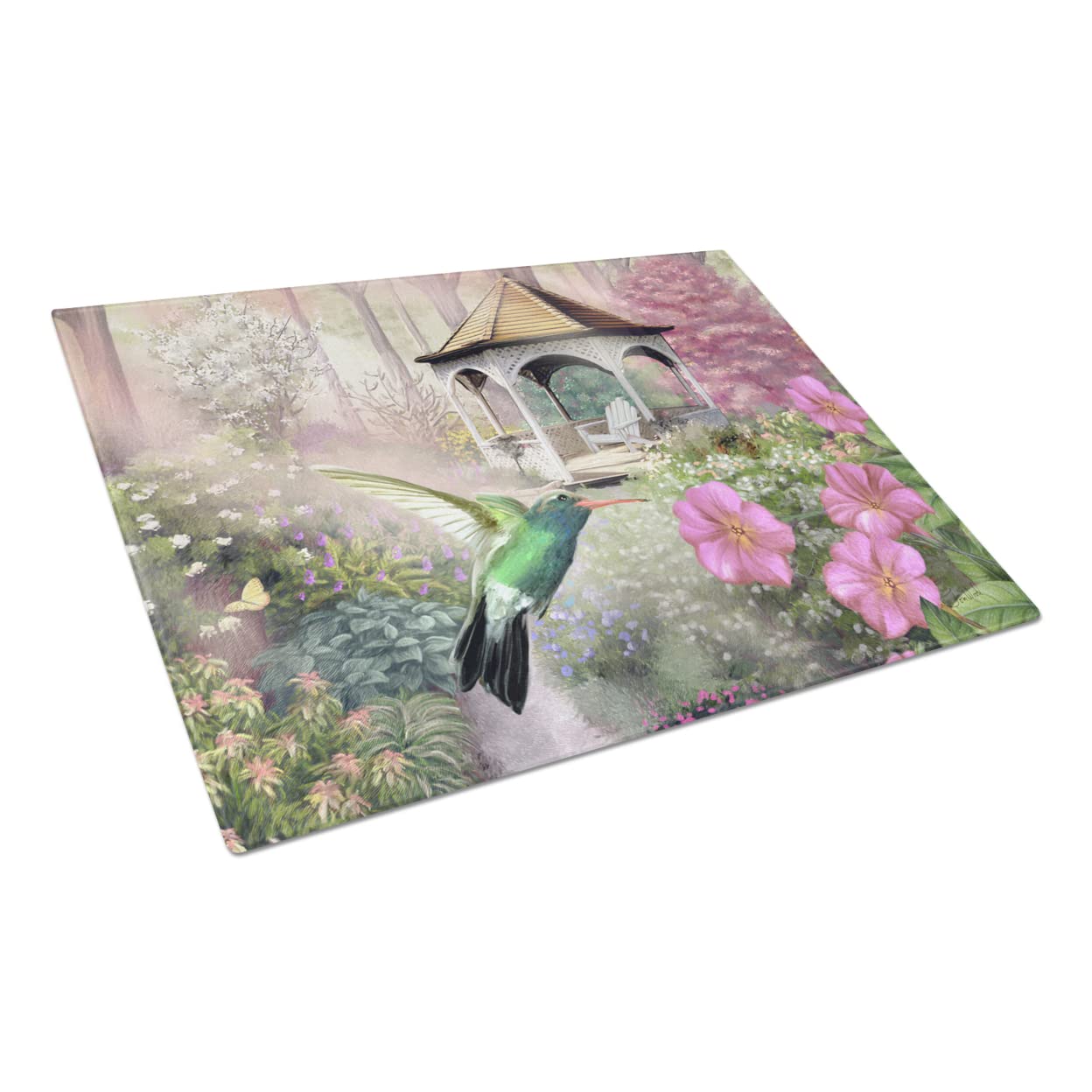 Caroline's Treasures PTW2052LCB Garden Gazebo Hummingbird Glass Cutting Board Large Decorative Tempered Glass Kitchen Cutting and Serving Board Large Size Chopping Board