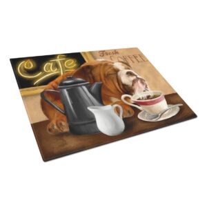 Caroline's Treasures PTW2061LCB English Bulldog Morning Coffee Glass Cutting Board Large Decorative Tempered Glass Kitchen Cutting and Serving Board Large Size Chopping Board