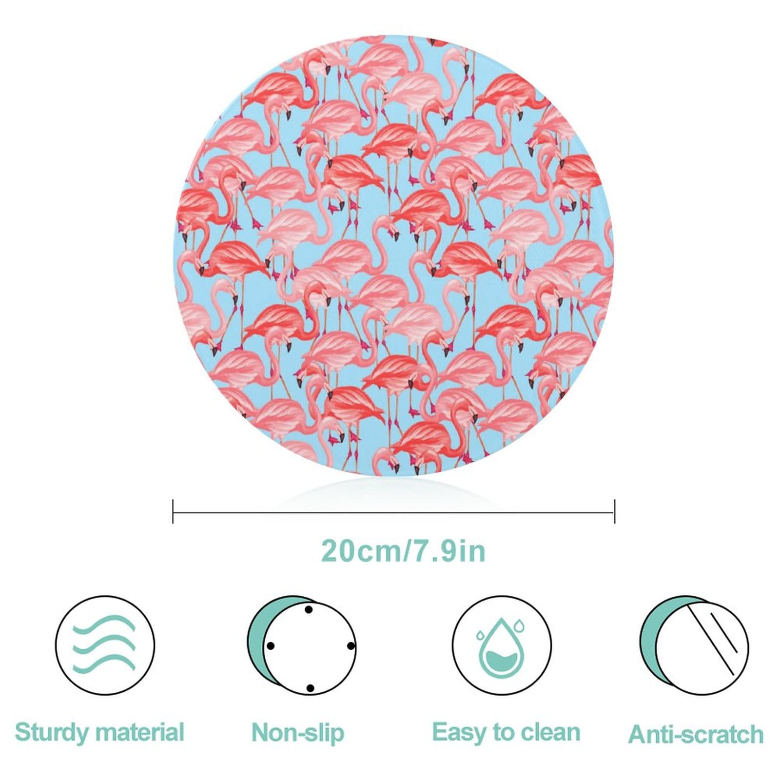 Tropical Pink Flamingo Glass Cutting Board Round Kitchen Decorative Chopping Blocks Mats Food Tray for Men Women