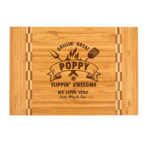 poppy gift – personalized bamboo cutting board custom engraved grillin great flippin awesome fathers day birthday christmas gift best poppy ever papa poppop gifts from grandkids grandchildren(8.25x12)