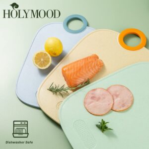 Holymood Cutting Board for Kitchen, Chopping Board with Juice Grooves, Dishwasher Safe, Cute Wheat Straw Non-Porous Cutting Boards , Easy-Grip Handle, Non-slip, Grinding Area