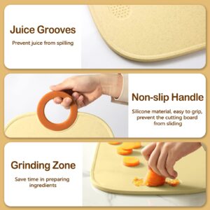 Holymood Cutting Board for Kitchen, Chopping Board with Juice Grooves, Dishwasher Safe, Cute Wheat Straw Non-Porous Cutting Boards , Easy-Grip Handle, Non-slip, Grinding Area