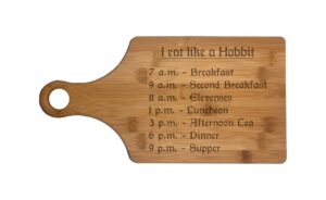 nerdy gifts eat like a hobbit meal times engraved natural wood cutting board paddle shaped cooking (bamboo)